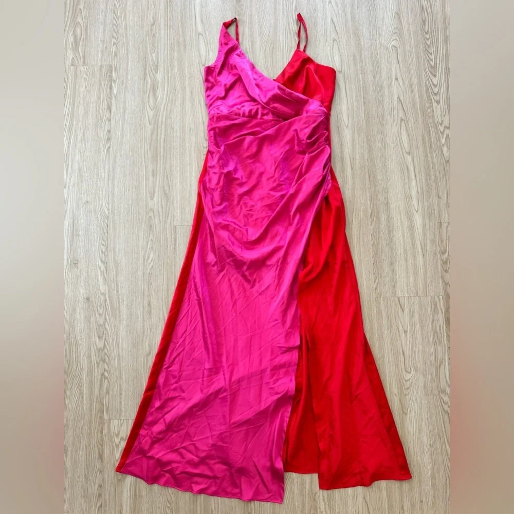 Petal & pup two tone color block satin faux wrap maxi nwot - Picture 6 of 6